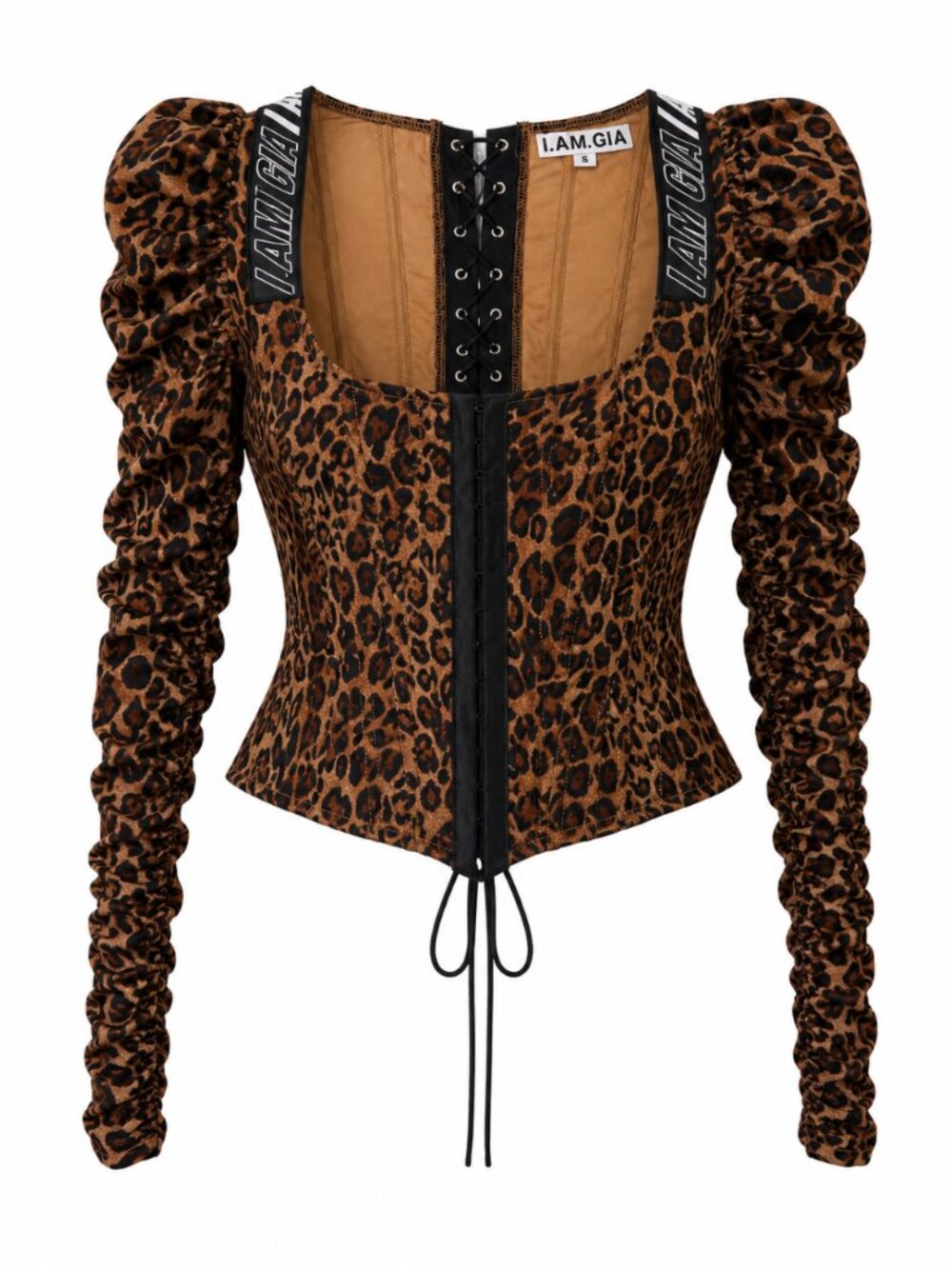 I.AM.GIA Leopard Corset Long Sleeve Top Size S